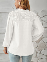 Load image into Gallery viewer, Ruched Swiss Dot Notched Balloon Sleeve T-Shirt