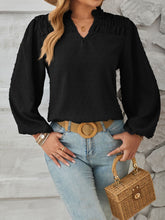 Load image into Gallery viewer, Ruched Swiss Dot Notched Balloon Sleeve T-Shirt