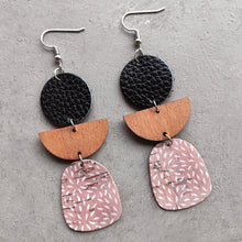 Load image into Gallery viewer, Leather & Wood Drop Earrings