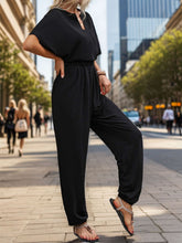 Load image into Gallery viewer, Notched Half Sleeve Straight Jumpsuit