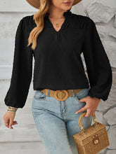 Load image into Gallery viewer, Ruched Swiss Dot Notched Balloon Sleeve T-Shirt