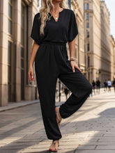 Load image into Gallery viewer, Notched Half Sleeve Straight Jumpsuit