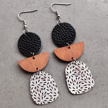 Load image into Gallery viewer, Leather & Wood Drop Earrings