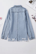 Load image into Gallery viewer, Distressed Snap Down Denim Jacket