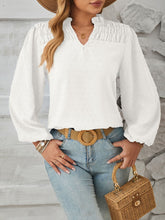 Load image into Gallery viewer, Ruched Swiss Dot Notched Balloon Sleeve T-Shirt