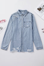 Load image into Gallery viewer, Distressed Snap Down Denim Jacket
