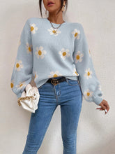 Load image into Gallery viewer, Flower Round Neck Latern Sleeve Sweater
