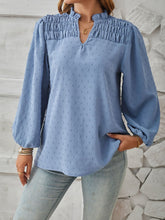 Load image into Gallery viewer, Ruched Swiss Dot Notched Balloon Sleeve T-Shirt
