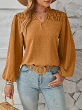Load image into Gallery viewer, Ruched Swiss Dot Notched Balloon Sleeve T-Shirt

