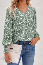 Load image into Gallery viewer, Printed V-Neck Smocked Lantern Sleeve Blouse
