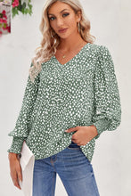 Load image into Gallery viewer, Printed V-Neck Smocked Lantern Sleeve Blouse
