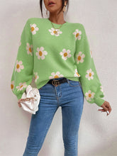 Load image into Gallery viewer, Flower Round Neck Latern Sleeve Sweater
