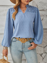 Load image into Gallery viewer, Ruched Swiss Dot Notched Balloon Sleeve T-Shirt
