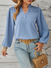 Load image into Gallery viewer, Ruched Swiss Dot Notched Balloon Sleeve T-Shirt
