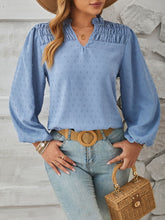 Load image into Gallery viewer, Ruched Swiss Dot Notched Balloon Sleeve T-Shirt
