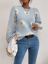 Load image into Gallery viewer, Flower Round Neck Latern Sleeve Sweater
