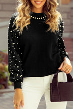 Load image into Gallery viewer, Pearl Detail Mock Neck Long Sleeve Sweater
