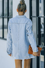 Load image into Gallery viewer, Distressed Snap Down Denim Jacket
