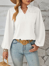 Load image into Gallery viewer, Ruched Swiss Dot Notched Balloon Sleeve T-Shirt

