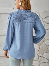 Load image into Gallery viewer, Ruched Swiss Dot Notched Balloon Sleeve T-Shirt
