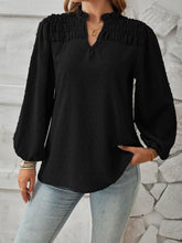 Load image into Gallery viewer, Ruched Swiss Dot Notched Balloon Sleeve T-Shirt
