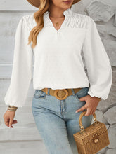 Load image into Gallery viewer, Ruched Swiss Dot Notched Balloon Sleeve T-Shirt
